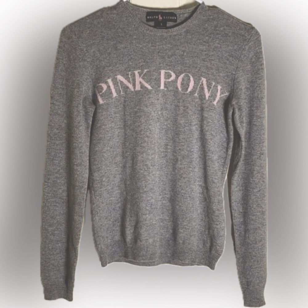 Ralph Lauren Pink Pony Gray Cashmere Crewneck Long-sleeved Sweater - Picture 6 of 17